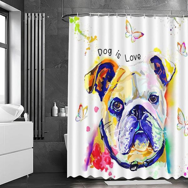 72X72 in Funny Dog Abstract Oil Painting Shower Curtain Set Colorful Pet Cute Pu