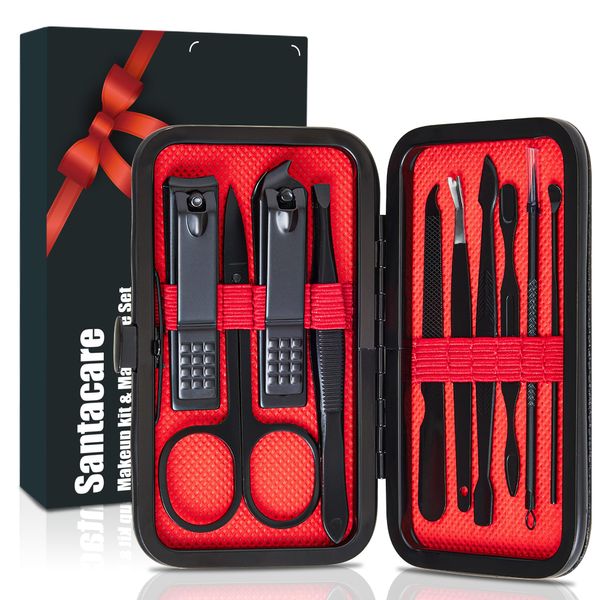 Manicure Set 10 in 1 Funny Mens Christmas Gifts Nail Clipper Kit Christmas Stocking Stuffers Mens Grooming Kit Travel Nail Set Santa Gifts for Men Momen Boys Husband Boyfriend Parents