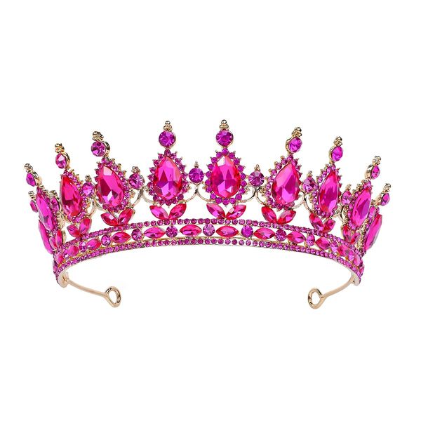 Tiara Crown for Women Hot Pink Princess Crowns Royal Queen Crowns Wedding Tiaras for Bride Crystal Hair Accessorie for Birthday Halloween Cosplay Christmas Party Prom Gifts