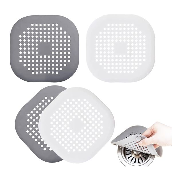 Rifrpha 4 Pcs Silicone Sink Strainer Shower Drain Covers Drain Hair Catcher Hair Catcher Stopper with Sucker Sink Strainer Protector for Showers, Bathtub, Kitchen, Bedroom Strainer Filter Trap