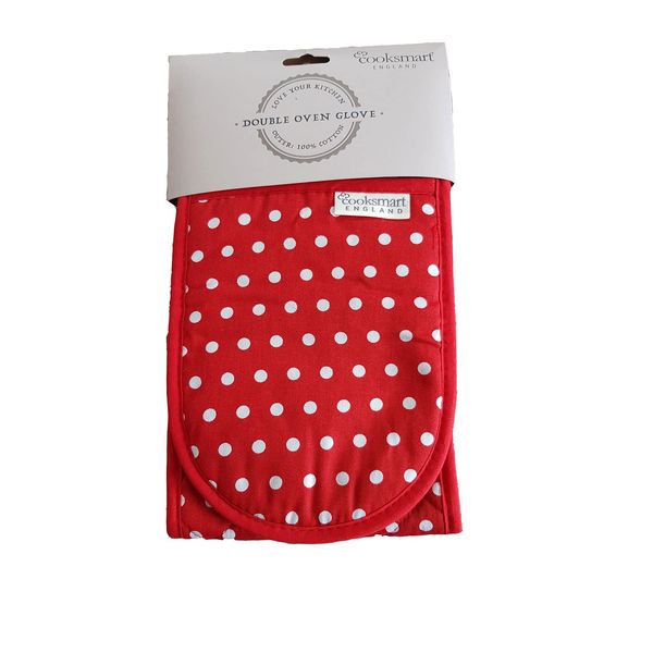 Mals Double Oven Gloves, Red with white spots 100% Cotton