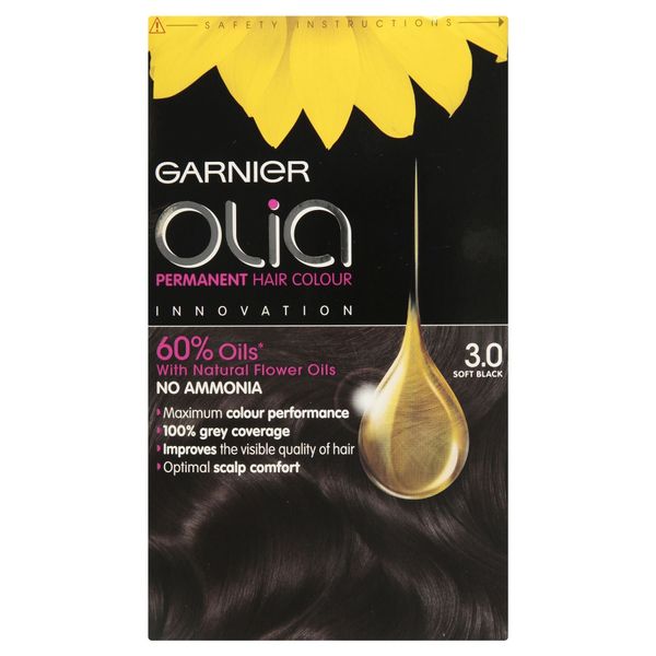 3 x Garnier Olia Permanent Hair Colour 3.0 Soft Black