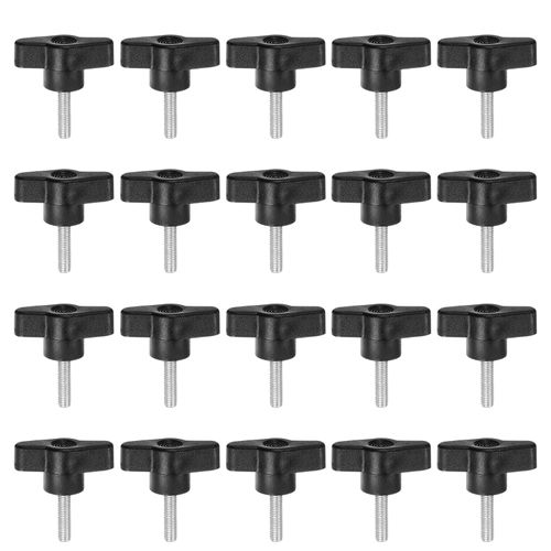 HARFINGTON 20pcs Wing Knobs M5 x 20mm Male Thread Plastic Tee Stud Knobs T Threaded Handles Hand Clamping Tightening Thumb Screws Thumbscrew, Black