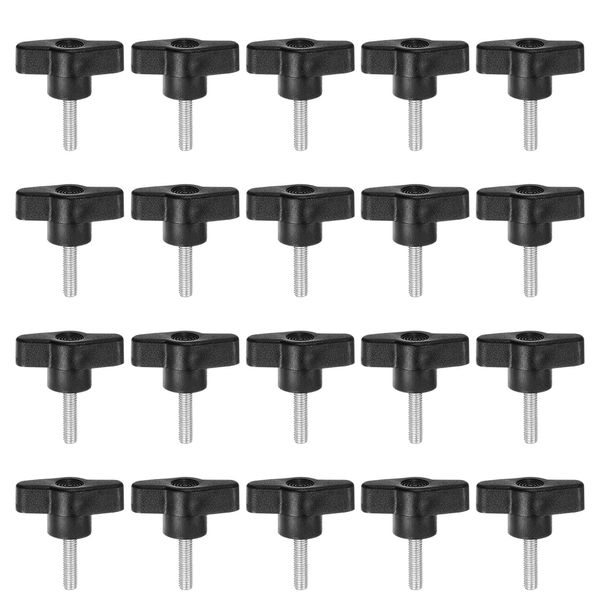 HARFINGTON 20pcs Wing Knobs M5 x 20mm Male Thread Plastic Tee Stud Knobs T Threaded Handles Hand Clamping Tightening Thumb Screws Thumbscrew, Black