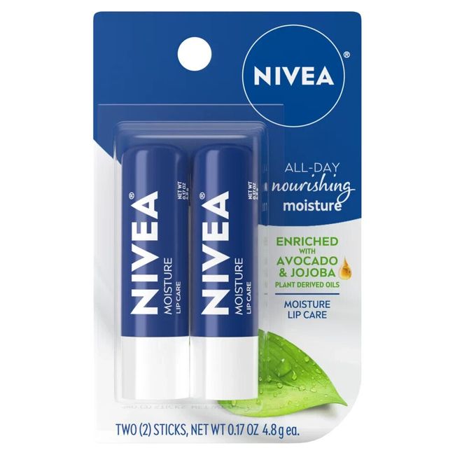 NIVEA Moisture Lip Balm Healing Stick Care Dual Pack 2 Ct Avacado Jojoba Oil