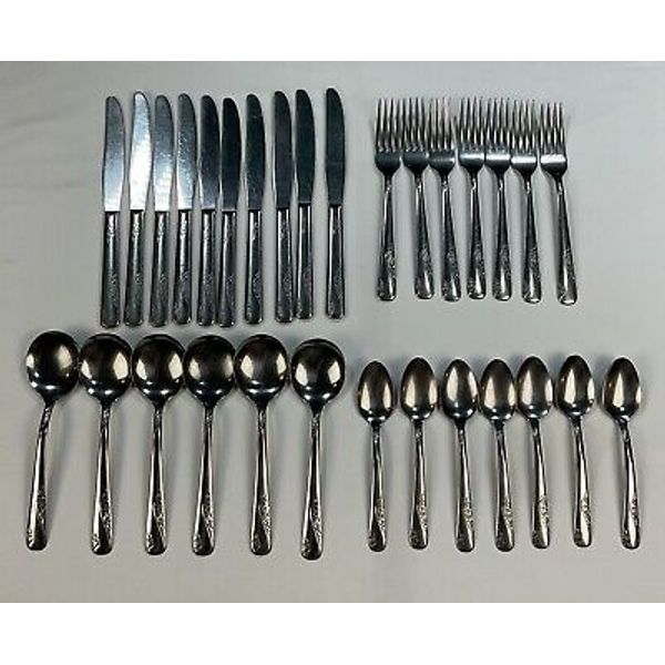 30 Pc Vintage Everbrite FAVORITE Stainless Steel Flatware Set USA MCM