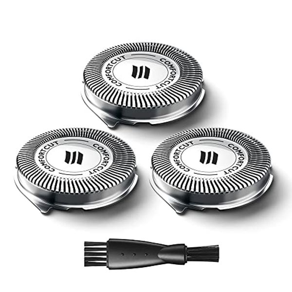 SH30 Replacement Heads for Philips Norelco Shaver 2300 3800 Series 3000, 2000, 1000 and S738 Click and Style, 3Pack ComfortCut Shaving Heads with Durable Sharp Blade, Easy Replace, with Cleaning Brush