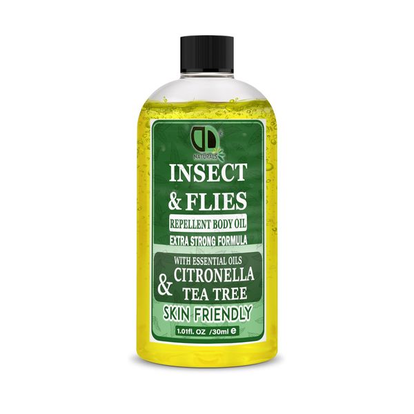 Insect Repellent with CITRONELLA & Tea Tree Essential Oil Repellent Against Mosquitoes, Biting Insects, Flies and Ticks for Body Oil Deet Free (30ml Cap)