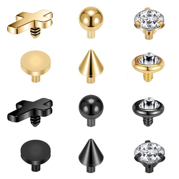 ZS 16G Stainless Steel Dermal Piercing Jewelry Diamond Dermal Anchor Tops CZ Skin Microdermal Piercing Jewelry for Men Women (C:12pcs tops)