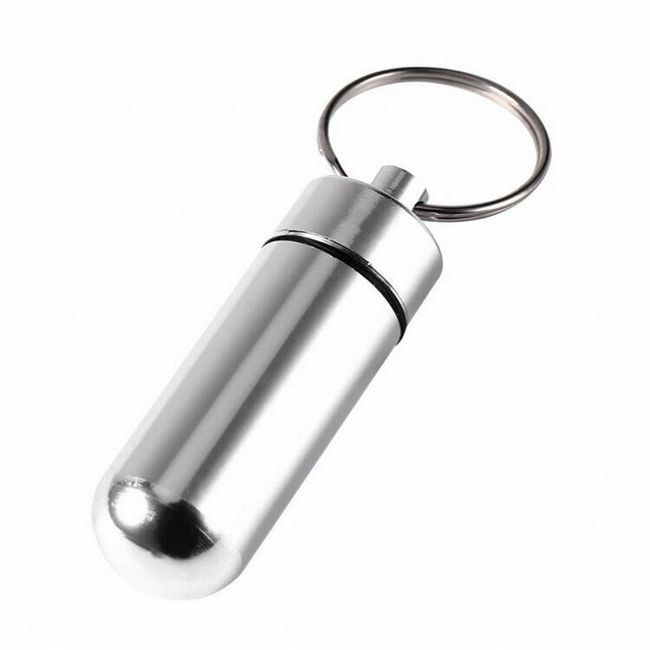 Pill Holder Keychain Waterproof Case Container Bottle Medicine Stainless Steel