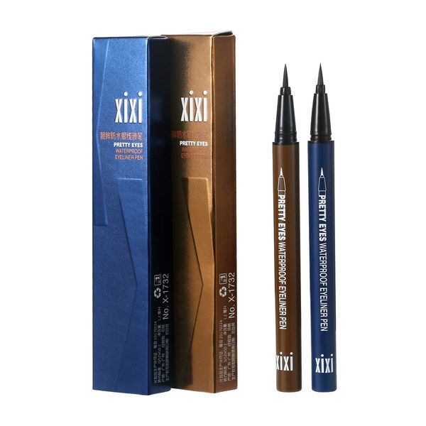 Vtrem 2 Pack Blue Eyeliner Pencil Navy Blue Light Brown Waterproof Liquid Eyeliner Pen Smudge Proof Slim Eyeliner Makeup Tools Korean Glitter Liner Long Lasting All Day