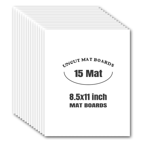 AUEAR, White 8.5x11 Uncut Mat Matte Boards for Picture Framing, Print, Artwork - Backing Boards 1/16" Thick, 15 Pack