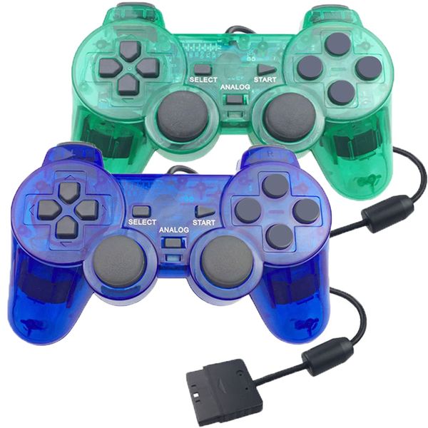 Hovlian 2 Pack PS2 Wired Controller,Double Shock Gamepad Compatible with Playstation 2 Console(Clear Blue and Clear Green)