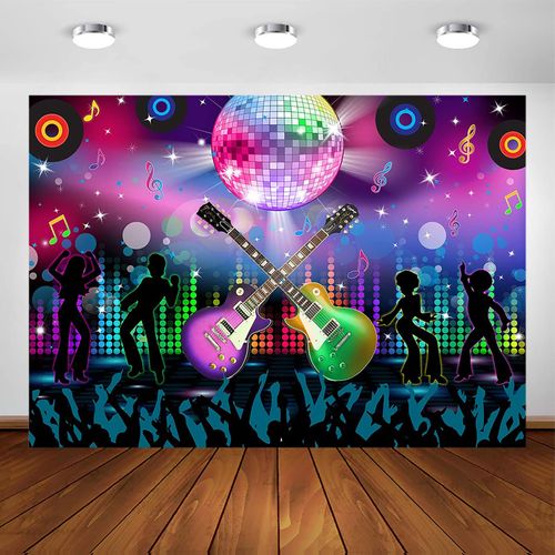 Avezano Karaoke Party Decor Rock and Roll Backdrop Hip Pop Theme Birthday Party Decorations Back to 70s 80s 90s Disco Party Photography Background for Adults Let's Glow Neon Dance Banner (7x5ft)