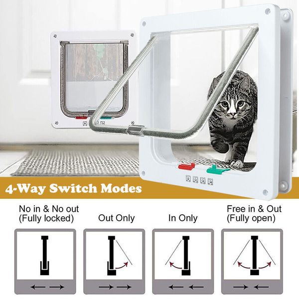 L Size 4 Way Pet Door Cat Puppy Dog Magnetic Lock Lockable Safe Flap Door Frame