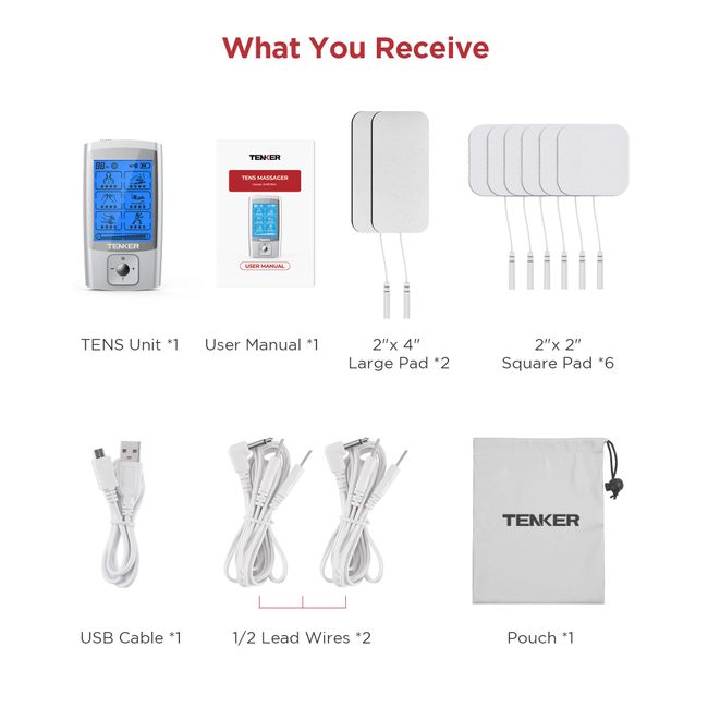 TENKER EMS TENS Unit with 8 Electrode Pads, Rechargeable Muscle Stimulator  Pain
