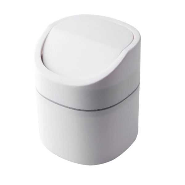 DIZLAS Trash Can with Lid, Tabletop, Rotating, Mini Size, Small, White