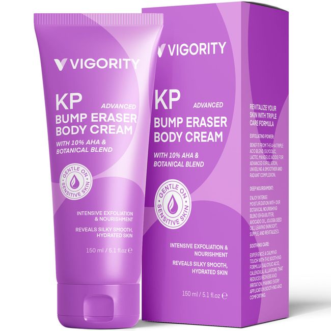 Vigority KP Bump Eraser for Keratosis Pilaris: Body Moisturizer Exfoliating Cream - KP Bump Be Gone Treatment for Bumpy Dry Rough Skin