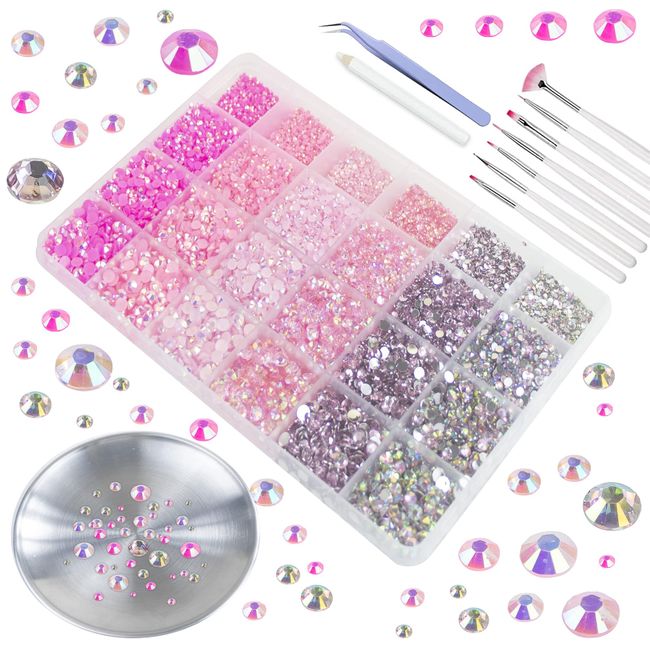 30000 Pcs Flatback Rhinestones for Crafts, Jelly Rhinestones for Tumblers 4 Size Pink Rhinestones for Nails Round Resin Gem Non-hotfix Rhinestone for Face Makeup Clothes Shoes