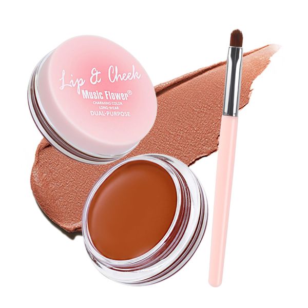 Face Cream Blush, 2-in-1 Lip & Cheek Makeup with Brush, Matte Blush Hydrating Formula, Lightweight, Buildable & Blendable Blusher for Women Girls-01 Maple Orange Brown