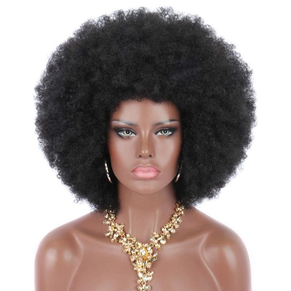 Kalyss 16" Women's Short Afro Kinky Curly Hair black Wigs for Black Women Large Bouncy and Soft Natural Looking Premium Synthetic Hair Wigs for Women,150% Density