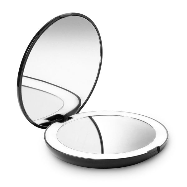 Fancii Compact Mirror, Vanity Mirror, 10x Magnifier, Double Sided Mirror with LED Light, Battery Natural Light, 5" Large Mirror, Makeup Mirror, Black (Lumi)