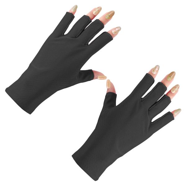 Anti UV Gloves for Gel Nail Lamp, Half Finger Gloves Fingers Protection Gloves Manicure Supplies for Gel Manicure UV Light Gloves Protection for Nail Salon Outdoor Activities (Black)