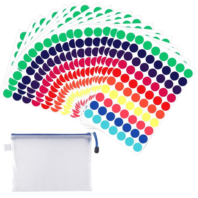 Neiang Color Labels, Round Shape, 1,400 Pieces, Round Stickers, 0.7 inches (19 mm), 20 Sheets, 10 Colors, Round, File Bag Included, Color Stickers, Round, Schedule Book, Seal, Office Supplies