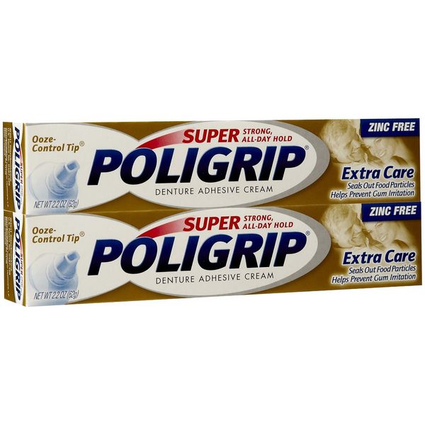 Super Poligrip Extra Care Denture Adhesive Cream with Poliseal - 2.2 oz - 2 pk