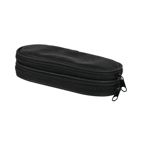 HOME-X Double Eyeglass Holder, Black Leather Pouch with 2 Compartments, Travel Bag, Toiletry Pack, Pencil Case