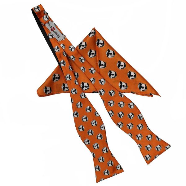 Embroidered Natty Boh Logo Pattern (Orange) / Self-Tie Bowtie + Pocket Square *BUNDLE* - Orange