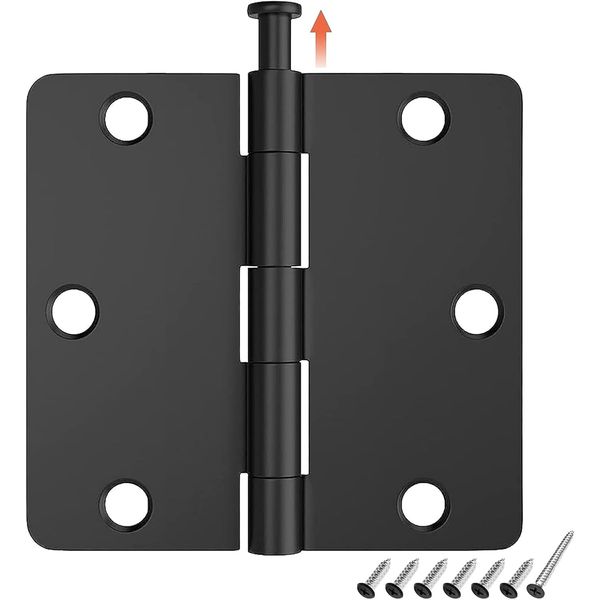 HOSOM 6 Pack Rounded Door Hinges 3.5 x 3.5 inch 1/4 Radius Matte Black.