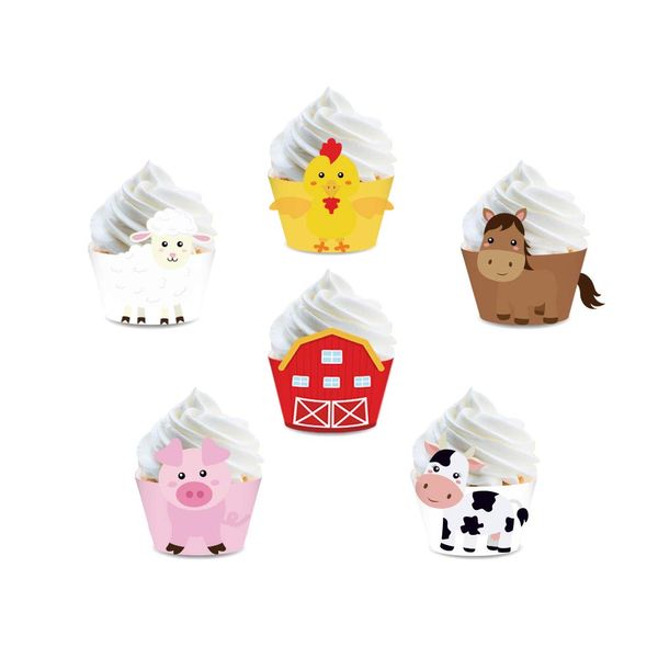 CC HOME 24 pcs Farm Animal Cupcake Wrappers for Baby Shower,Birthday Party, Wedding Party Decorations