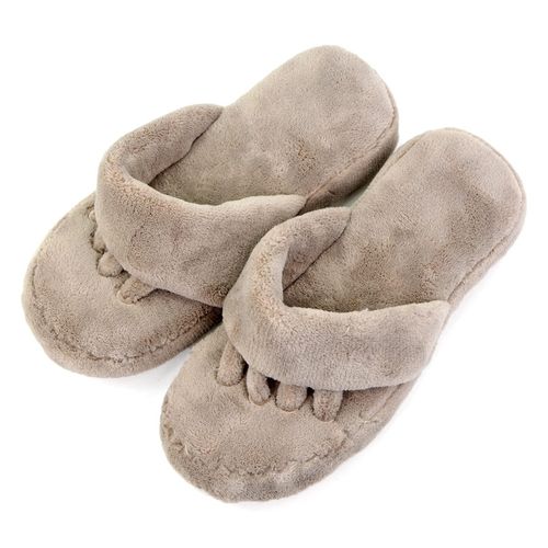 Lagarto Five Finger Slippers, Washable, Relax, Five Toes, Microfiber, Fluffy, Open Toes, beige