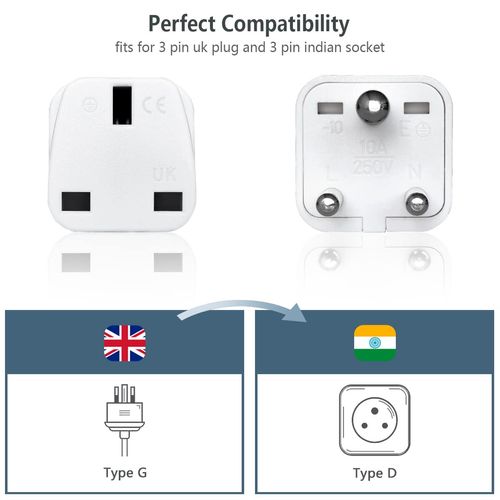3-Pack UK to India Plug Adapter,SHUOMAO UK to 3 Pin Indian/Pakistan/Sri Lanka Plug Adaptor,UK Travel Power Adapter Converter Plug,for Indian,Pakistan,Sri Lanka,Burma,Maldives and More(Type D)