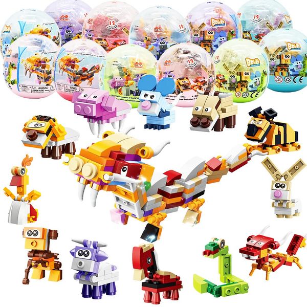 12Pcs PreFilled Easter Eggs with Animals Building Blocks, 12 in 1 Egg Surprise Toys Set for Kids Egg Hunt, Basket Filler and Stuffers, Party Favors, Classroom Prize Toys