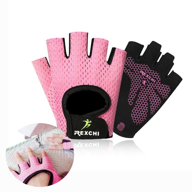 DENALY Quilting Gloves for Free-Motion Sewing Fabric Adhesives Safety Work Gloves Sports Gloves (Pink, Medium)