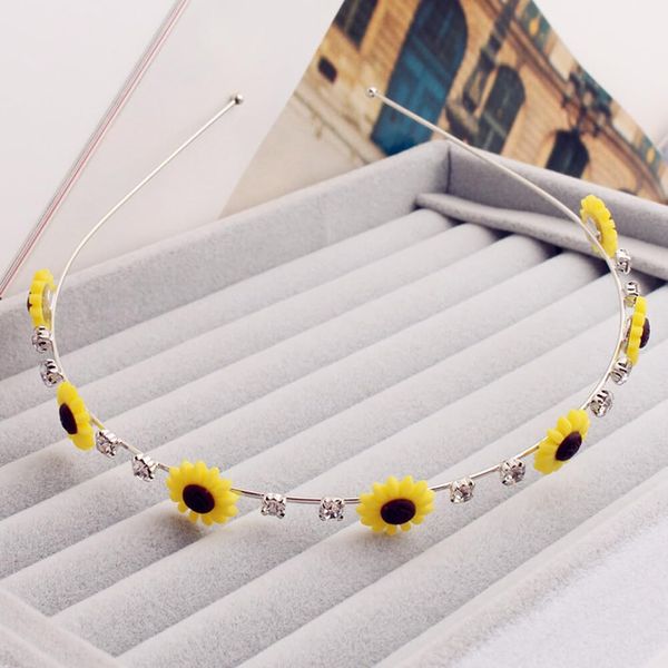 Kristall Sonnenblume Stirnband Strass Blume Haarband Haarreifen Kopfschmuck Hochzeit Party Haarband Perlen Slim Dünnes Haarband für Frauen und Mädchen