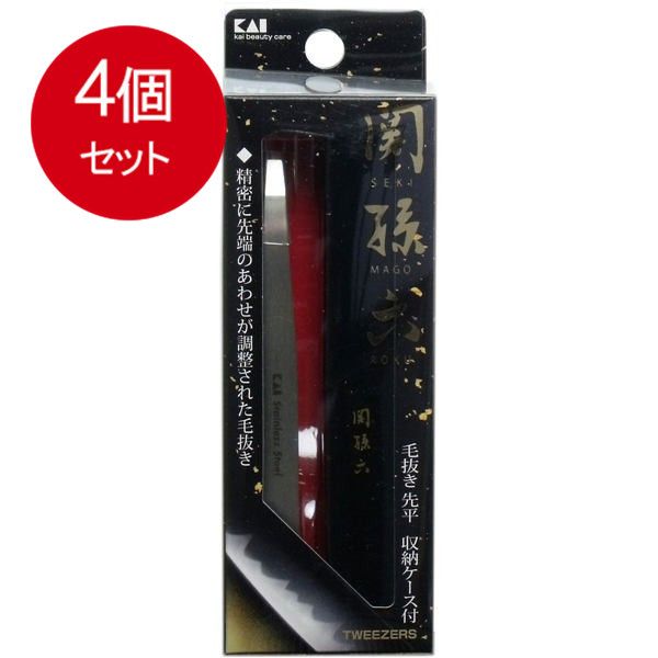 Bulk purchase of 4 Seki Magoroku Tweezers (Senpei) with storage case HC-3505  x Set of 4