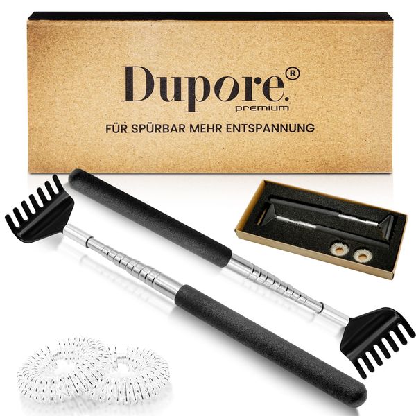 2x DUPORE Rückenkratzer Ausziehbar Aus Hochwertigem Edelstahl Premium - Praktischer Teleskop Rückenkratzer - 68cm - Kratzhand Rücken - Back Scratcher + GRATIS 2x Akupressur Ring