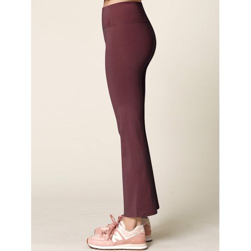 Active Queens QB3021 Peached Seamless Front Leggings with Inner Pocket Ankle Boot Cut Yoga Pants XS Wine