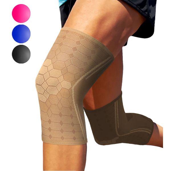 Sparthos Knee Compression Sleeves by (Pair) – Joint Protection and Support for Running, Sports, Knee Pain Relief (Desert Beige, Large)