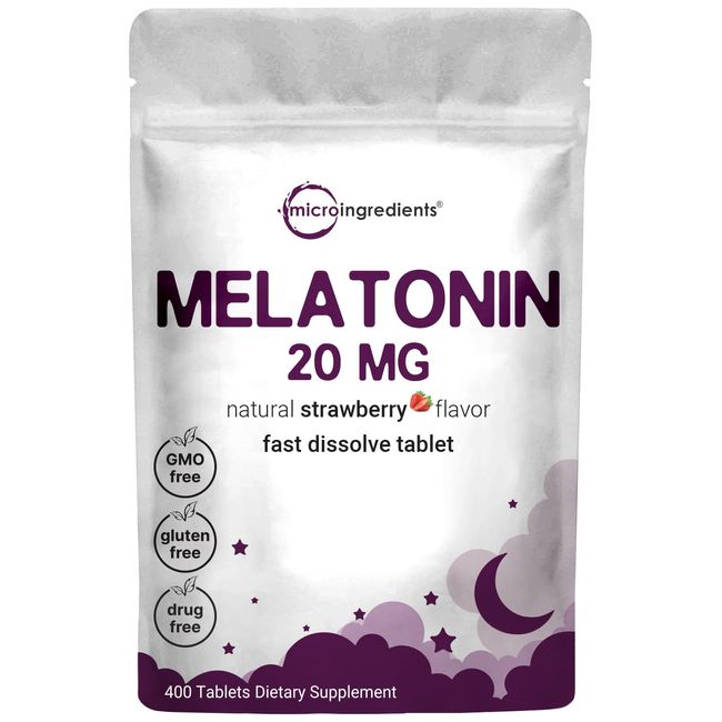 Micro Ingredients Melatonin 20mg Tablets, 400 Counts, Fast Dissolve | No Drug, Vegetarian Friendly, Non-GMO & No Gluten