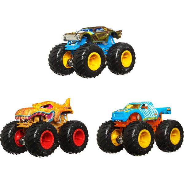 Hot Wheels Monster Trucks 1:64 Color Shifters, 3-Pack of Toy Trucks That Change Decos in Ice Cold Water & Change Back in Warm Water, Toy for Kids, HGX20