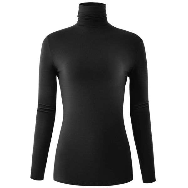 Womens Long Sleeve Turtleneck Lightweight Slim Active Shirt Black Small