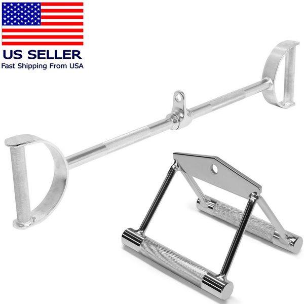 FMTX Home Gym Tricep Cable Attachments: COMBO Flat LAT Bar Row Metal Handle 2PC