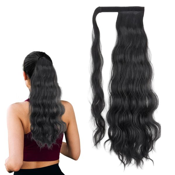 Traziewell Curly Hair Pieces for Black Women Girls Hair Accessories One Piece Curly Wrap Around Ponytail Hair Extension Synthetic Ponytail Corn Wave Ponytail Natural Black 2318