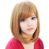 LESUN Wig, Semi-Short, Beveled Bangs, Midi Bob, Full Wig, Smooth Hair, Volume, Natural, Women's, Semi-Long, Cute, Increases Femininity, Straight, Loose, Heat Resistant, Lightweight, Natural, Medical Use, Inner Curly Tips, Small Face, Medium, Size Adjustme