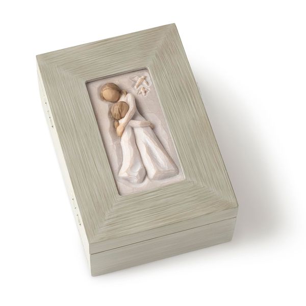 Willow Tree Mother and Daughter, Protect and cherish, give wings to fly, A Message of Family Love and Support, Wood Box to hold Jewelry and Keepsakes, Sculpted Hand-Painted Memory Box
