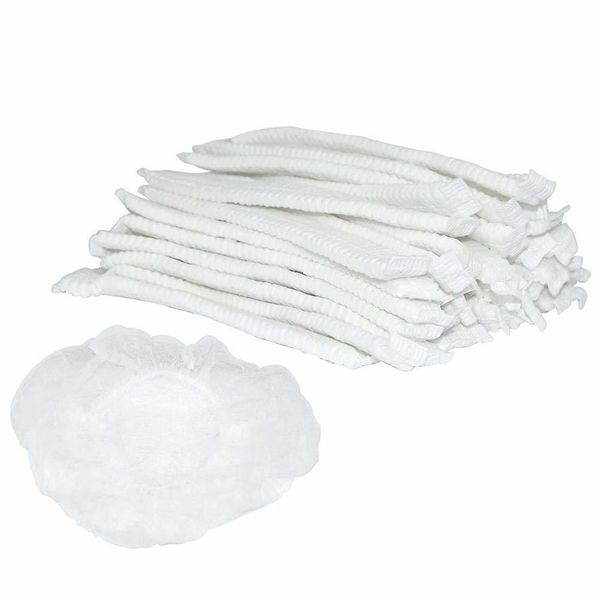 OKEKON Bouffant Scrub Cap Disposable Non-Woven Anti-Dust Strip Shower Spa Salon Hair Net Hat Free Size Cosmetics Beauty Kitchen Cooking Industry Hospital White 100